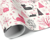 Whimsisches Pink Cat Winter Muster Geschenkpapier (Rolleneckpunkt)