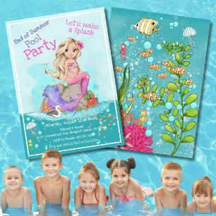 Whimsisches Pink Mermaid Summer Pool Party Einladung