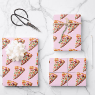 Whimsisches Pink Mushroom Pizza Geschenkpapier Set