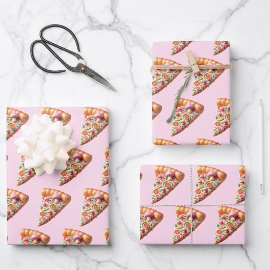 Whimsisches Pink Mushroom Pizza Geschenkpapier Set (Vorderseite)