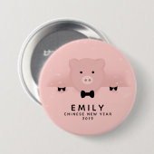 Whimsisches Pink Niedliches chinesisches Neujahr Button (Vorne & Hinten)