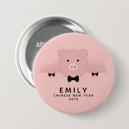Whimsisches Pink Niedliches chinesisches Neujahr Button (Vorne & Hinten)