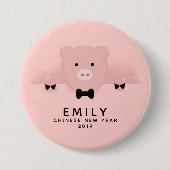 Whimsisches Pink Niedliches chinesisches Neujahr Button (Vorderseite)