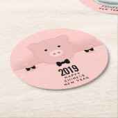 Whimsisches Pink Niedliches chinesisches Neujahr Runder Pappuntersetzer (Angewinkelt)