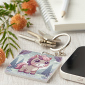 Whimsisches Pink und Lila Pony Charm Keeper Schlüsselanhänger (Vorderseite rechts)