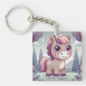 Whimsisches Pink und Lila Pony Charm Keeper Schlüsselanhänger (Vorderseite)