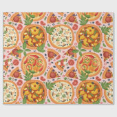 Whimsisches Pink Wasserfarbe Pizza Party Geburtsta Geschenkpapier (Flach)