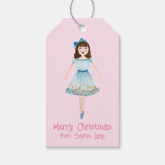 Whimsisches Pink Watercolor Nutcracker Clara Geschenkanhänger (Vorderseite)