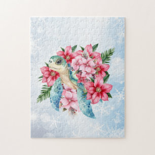 Whimsisches Pink Weihnachten Florenmeer Schildkröt Puzzle