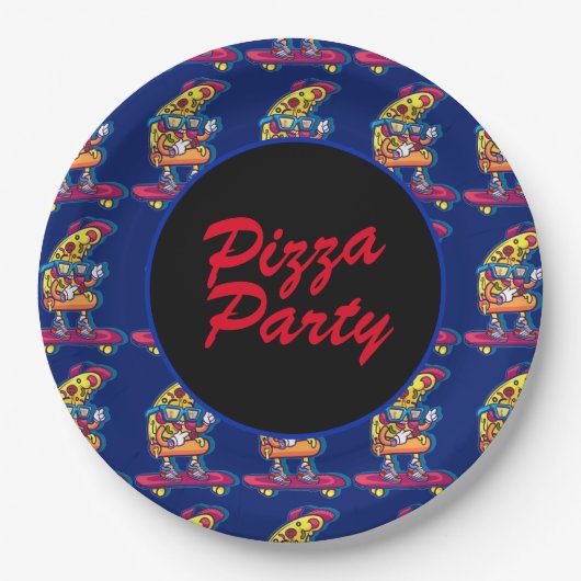Whimsisches Pizza-Party Pappteller (Vorderseite)