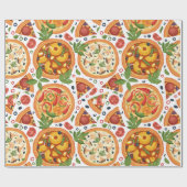 Whimsisches Pizza-Party Wasserfarbe Geburtstag Geschenkpapier (Flach)