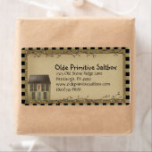 Whimsisches primitives Saltbox-House-Versandlabel (Insitu)