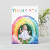 Whimsisches Rainbow Arch Foto Danke Karte (Stehend Vorderseite)