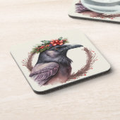 Whimsisches Raven Winter Holidays/Christmas Unters Getränkeuntersetzer (Linke Seite)