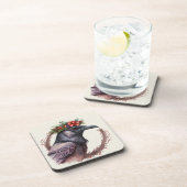 Whimsisches Raven Winter Holidays/Christmas Unters Getränkeuntersetzer (Rechte Seite)