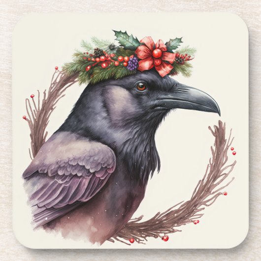 Whimsisches Raven Winter Holidays/Christmas Unters Getränkeuntersetzer (Vorderseite)