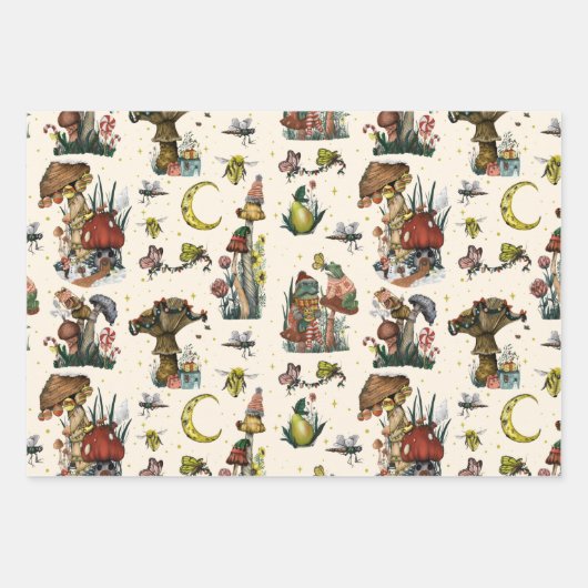 Whimsisches Red Christmas Mushroom Pattern Wrappin Geschenkpapier Set (Vorderseite)