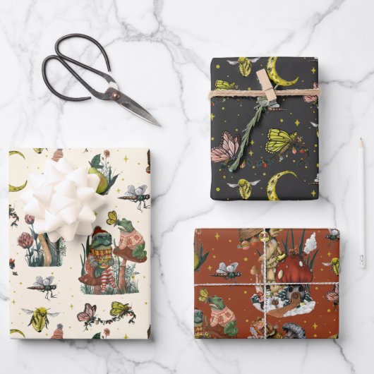 Whimsisches Red Christmas Mushroom Pattern Wrappin Geschenkpapier Set (Vorderseite)