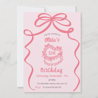 Whimsisches Retro Pink Cake Vintag Geburtstagspart Einladung