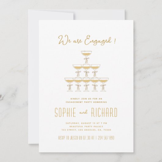 Whimsisches Ribbon Champagne Tower Engagement Part Einladung (Vorderseite)