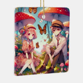 Whimsisches Romantisches Anime Couple Keramikornament (Rechts)