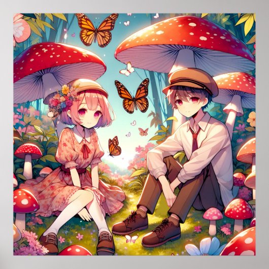Whimsisches Romantisches Anime Couple Poster (Vorne)