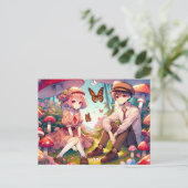 Whimsisches Romantisches Anime Couple Postkarte (Stehend Vorderseite)