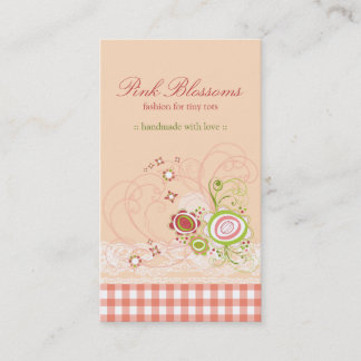 Whimsisches Rosa Blüten Karo & Spitzen-Visitenkart Visitenkarte
