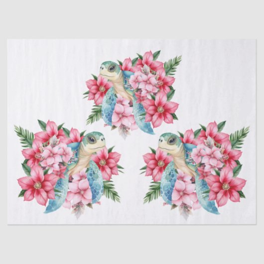 Whimsisches Rosa Florals & Sea Turtle Seidenpapier (Vorderseite)