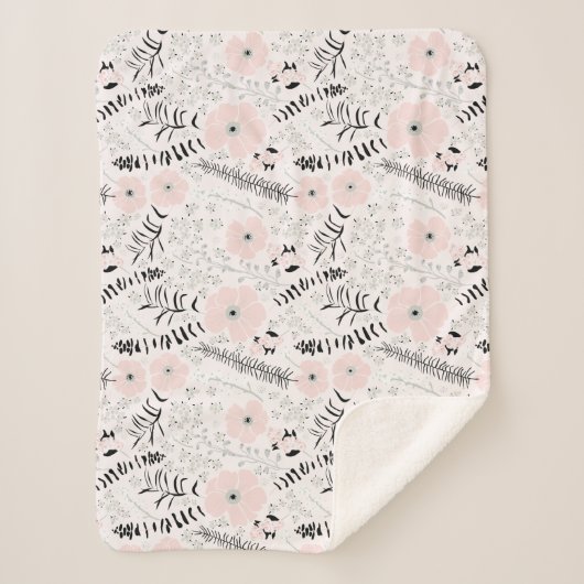 Whimsisches rosa, graues, florales Muster Sherpadecke (Vorderseite)