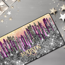 Whimsisches Rosa lila Glitzer Gold Tropfen Monogra