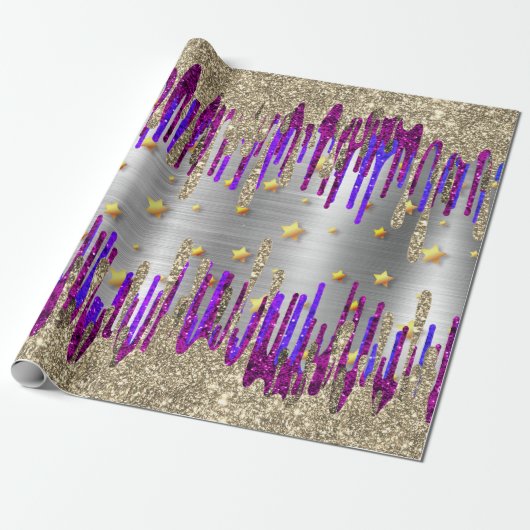 Whimsisches Rosa lila Glitzer Goldgold Tropfen Geschenkpapier (Ungerollt)