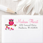 Whimsisches Rosa Owl & Blume Rücksendeadressen-Auf (Insitu)