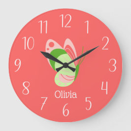 Whimsisches Rosa und grüner Schmetterling Große Wanduhr