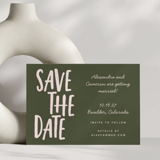 Whimsisches Rosa und Olive Green Einfaches Skript Save The Date
