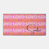 Whimsisches Rosa und orange Blumendesign Schreibtischunterlage (Vorderseite)