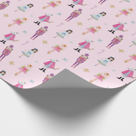 Whimsisches rosa Wasserfarbe Nutcracker Ballet Geschenkpapier (Ecke)