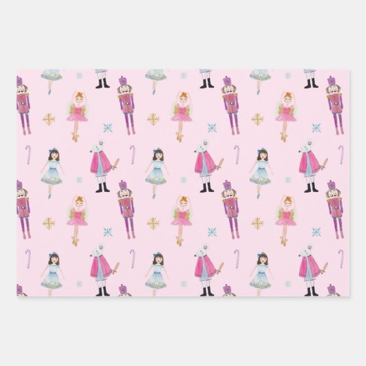 Whimsisches rosa Wasserfarbe Nutcracker Ballet Geschenkpapier Set (Vorderseite 3)