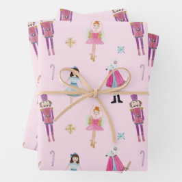 Whimsisches rosa Wasserfarbe Nutcracker Ballet Geschenkpapier Set