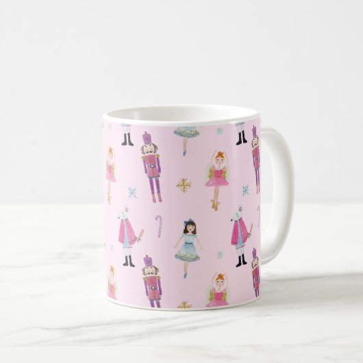 Whimsisches rosa Wasserfarbe Nutcracker Ballet Kaffeetasse (VorderseiteRechts)