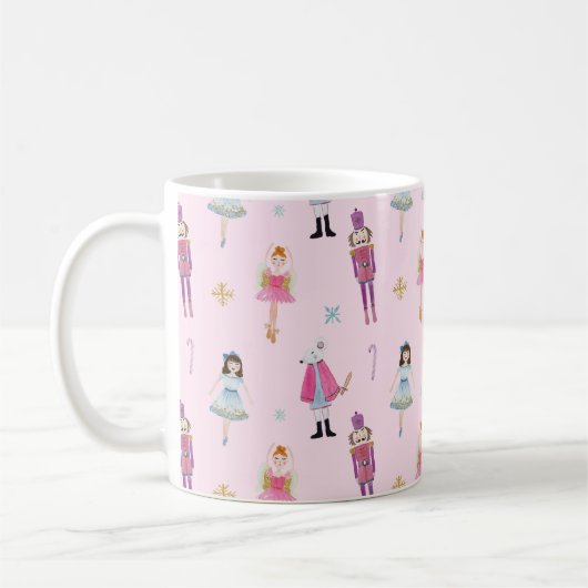 Whimsisches rosa Wasserfarbe Nutcracker Ballet Kaffeetasse (Links)