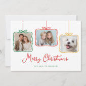 Whimsisches Rot-Grün-Geschenkboxen-Foto Feiertagskarte (Vorderseite)