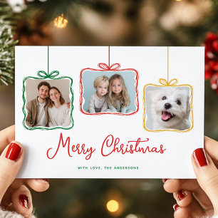 Whimsisches Rot-Grün-Geschenkboxen-Foto Feiertagskarte