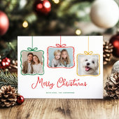 Whimsisches Rot-Grün-Geschenkboxen-Foto Feiertagskarte