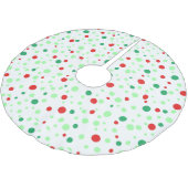Whimsisches Rot und grüner Polka Dot Weihnachtsroc Polyester Weihnachtsbaumdecke (Schrägansicht)