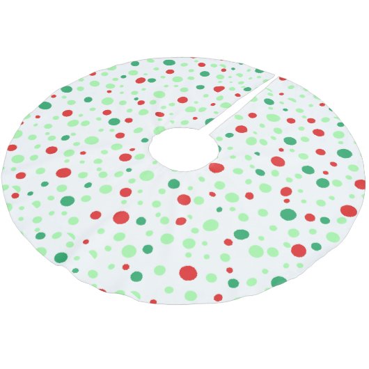 Whimsisches Rot und grüner Polka Dot Weihnachtsroc Polyester Weihnachtsbaumdecke (Schrägansicht)