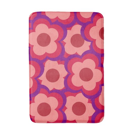Whimsisches Rot und Rosa Floral Retro, fett preppy Badematte (Vorderseite Vertikal)