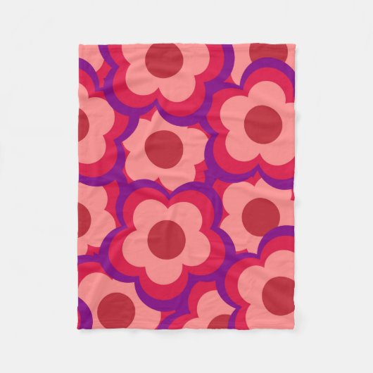 Whimsisches Rot und Rosa Floral Retro, fett preppy Fleecedecke (Vorderseite)