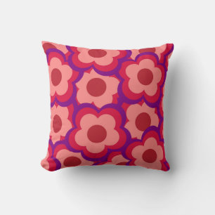 Whimsisches Rot und Rosa Floral Retro, fett preppy Kissen