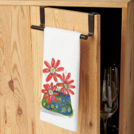 Whimsisches Rotes Blume Geschirrtuch